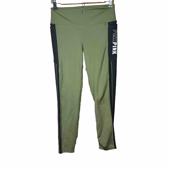 PINK Active‎ Green Striped Workout leggings women's size medium - Picture 1 of 10